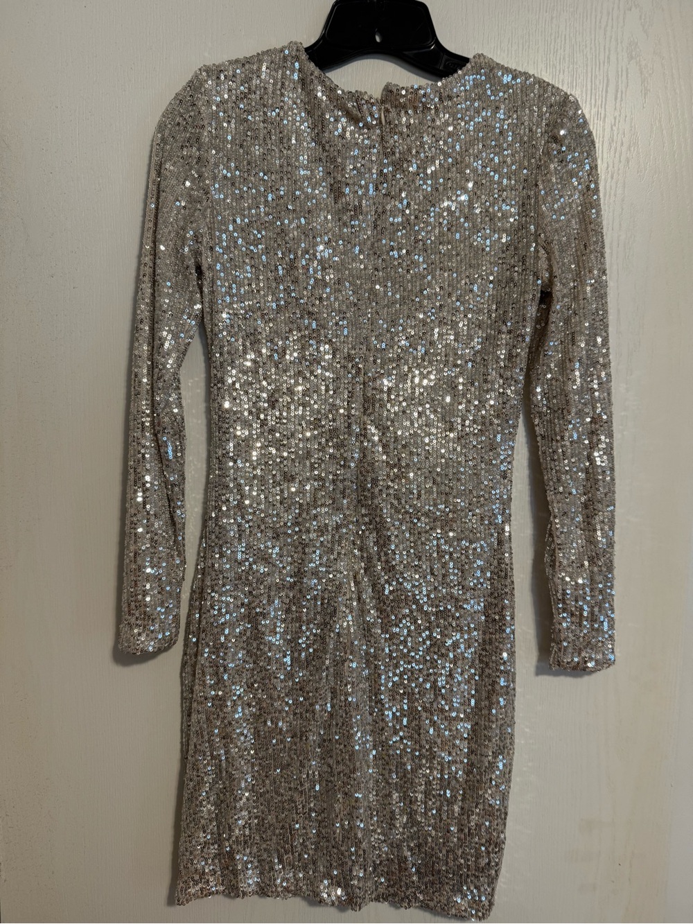 Mango Silver Sequined Long Sleeve Mini Dress